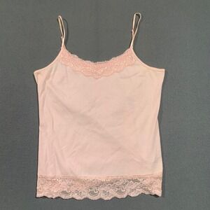 Y2K Cato Women XL Light Pink Ribbed Lace Trim Camisole Adjustable Strap Tank Top